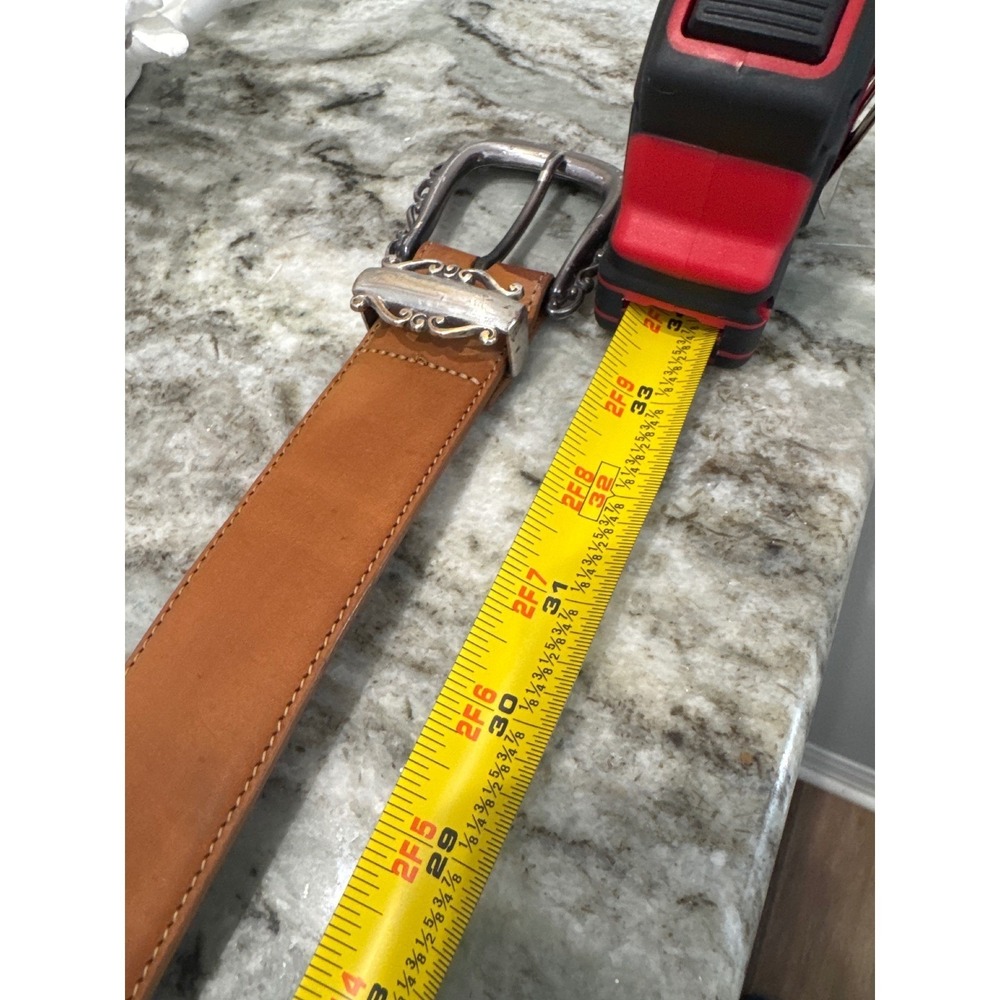 Brighton women's tan leather western belt with‎ an ornate silver-toned buckle MD - Picture 3 of 8